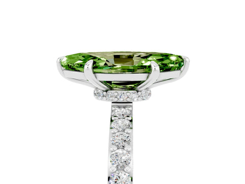 White gold Marquise Cut Peridot Solitaire Engagement Ring with Pavé Band and Four-Prong Setting_5