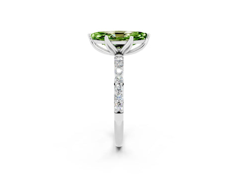 White gold Marquise Cut Peridot Solitaire Engagement Ring with Pavé Band and Prong Setting_2