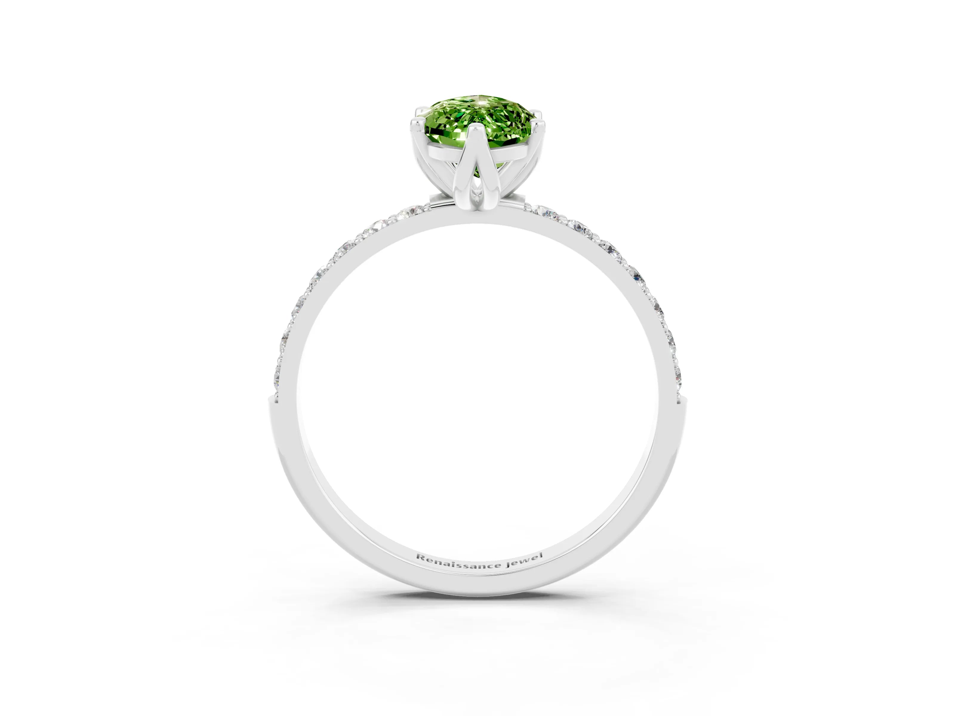White gold Marquise Cut Peridot Solitaire Engagement Ring with Pavé Band and Prong Setting_3