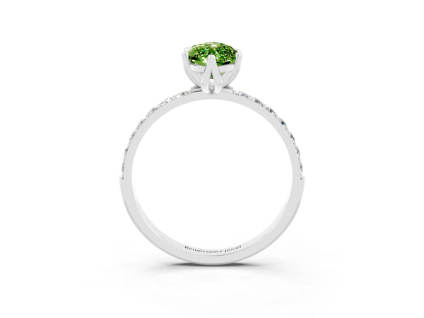 Platinum Marquise Cut Peridot Solitaire Engagement Ring with Round  Pavé Band and Prong Setting