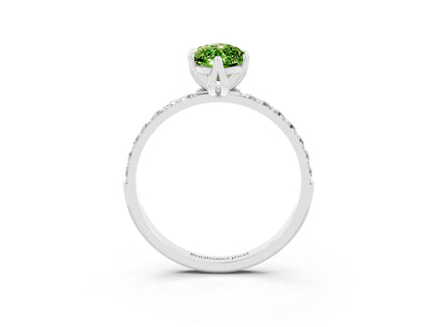White gold Marquise Cut Peridot Solitaire Engagement Ring with Pavé Band and Prong Setting_3