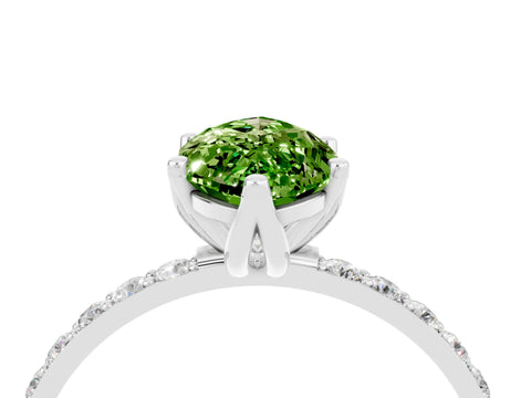 White gold Marquise Cut Peridot Solitaire Engagement Ring with Pavé Band and Prong Setting_4