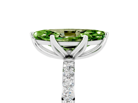 White gold Marquise Cut Peridot Solitaire Engagement Ring with Pavé Band and Prong Setting_5