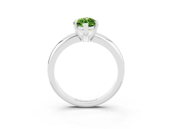 White gold Marquise Cut Peridot Solitaire Engagement Ring with Round Band and Four-Prong Setting