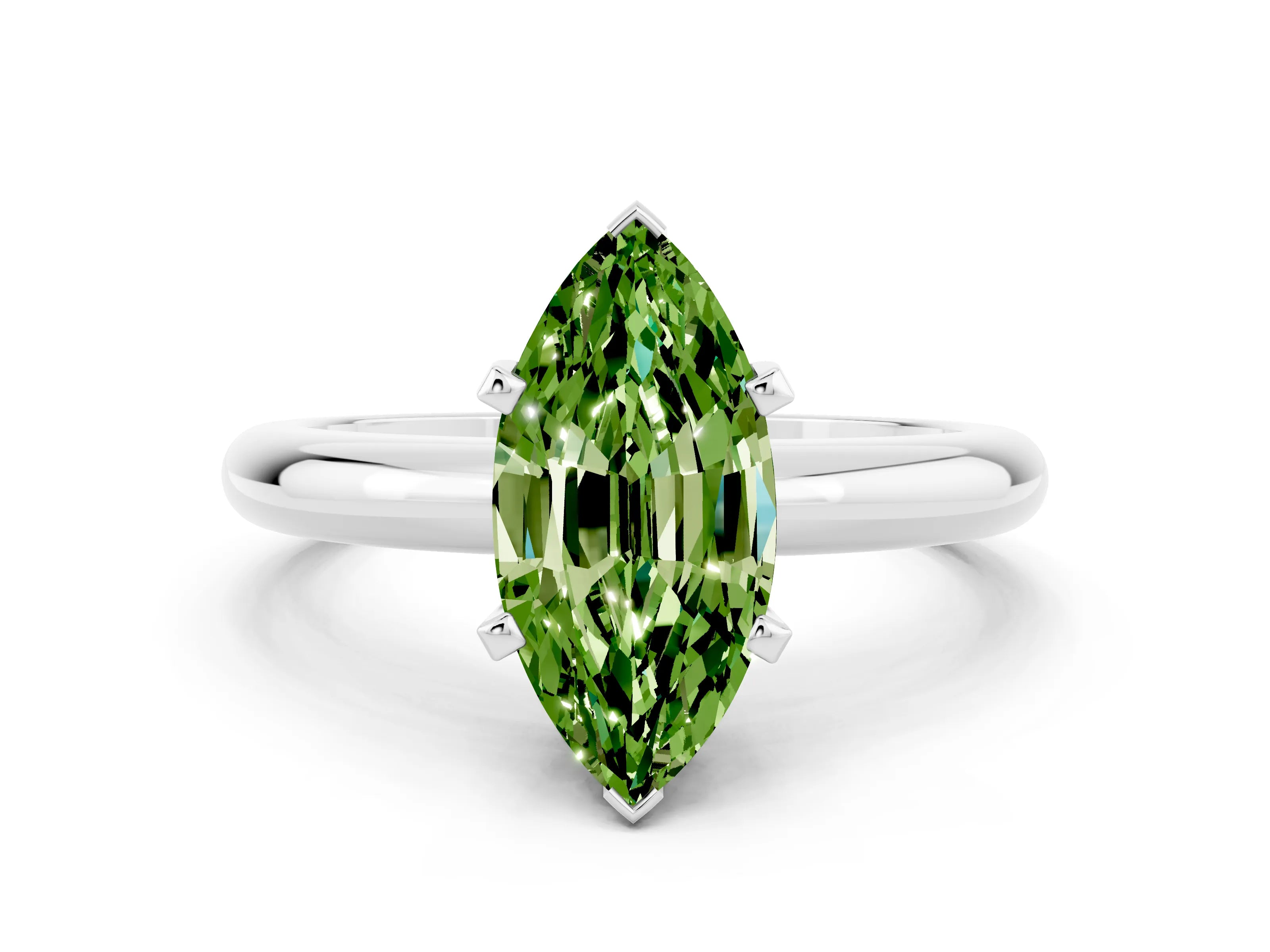 White gold Marquise Cut Peridot Solitaire Engagement Ring with Round Band and Four-Prong Setting