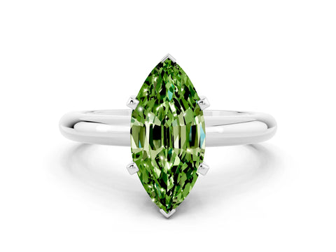 White gold Marquise Cut Peridot Solitaire Engagement Ring with Round Band and Four-Prong Setting