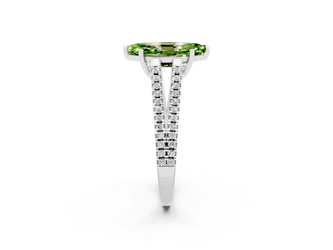 White gold Marquise Cut Peridot Solitaire Engagement Ring with Split Shank Pavé Band_2