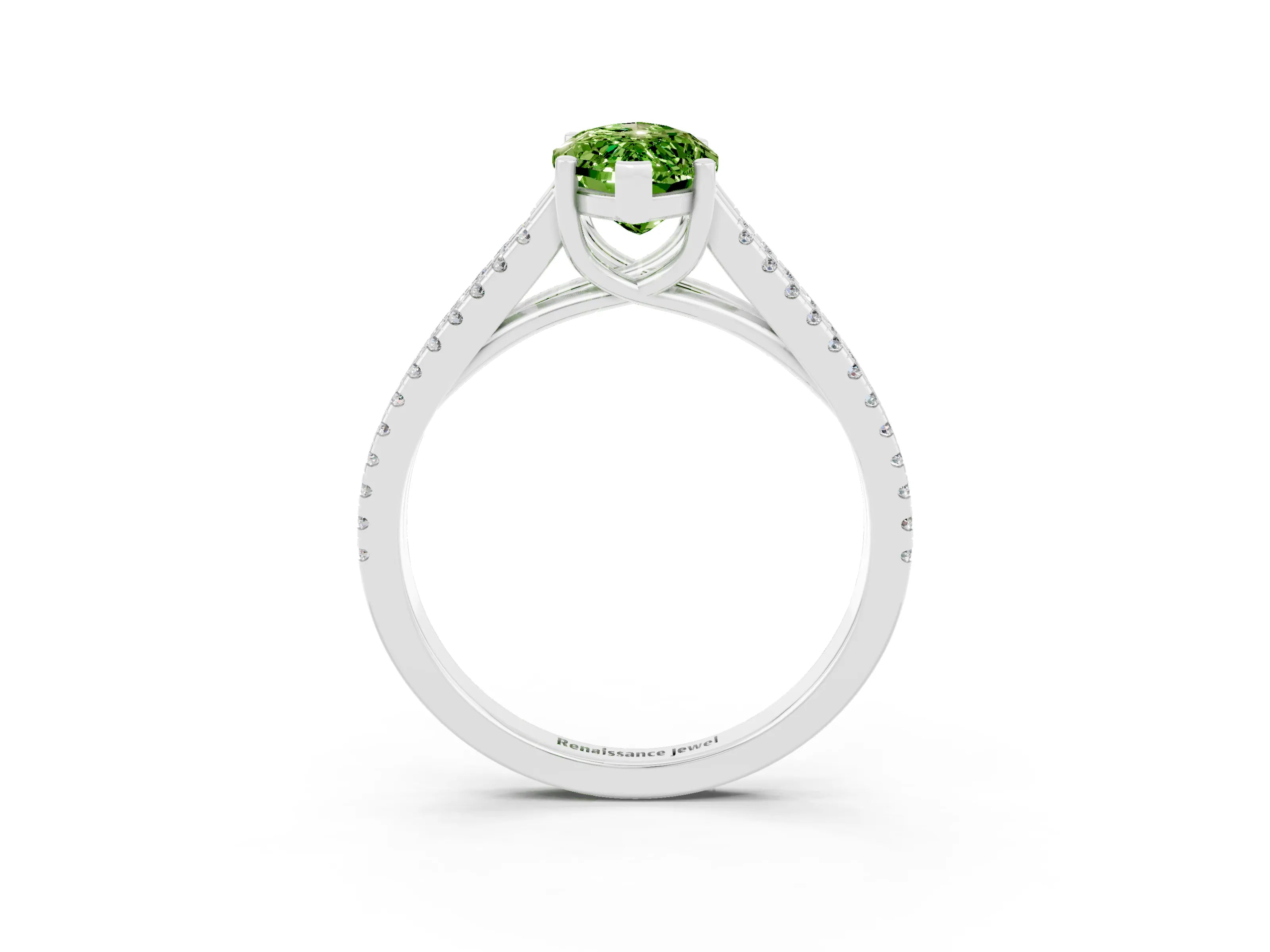 White gold Marquise Cut Peridot Solitaire Engagement Ring with Split Shank Pavé Band_3