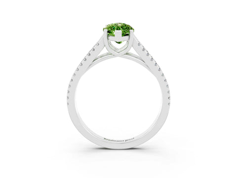 White gold Marquise Cut Peridot Solitaire Engagement Ring with Split Shank Pavé Band_3