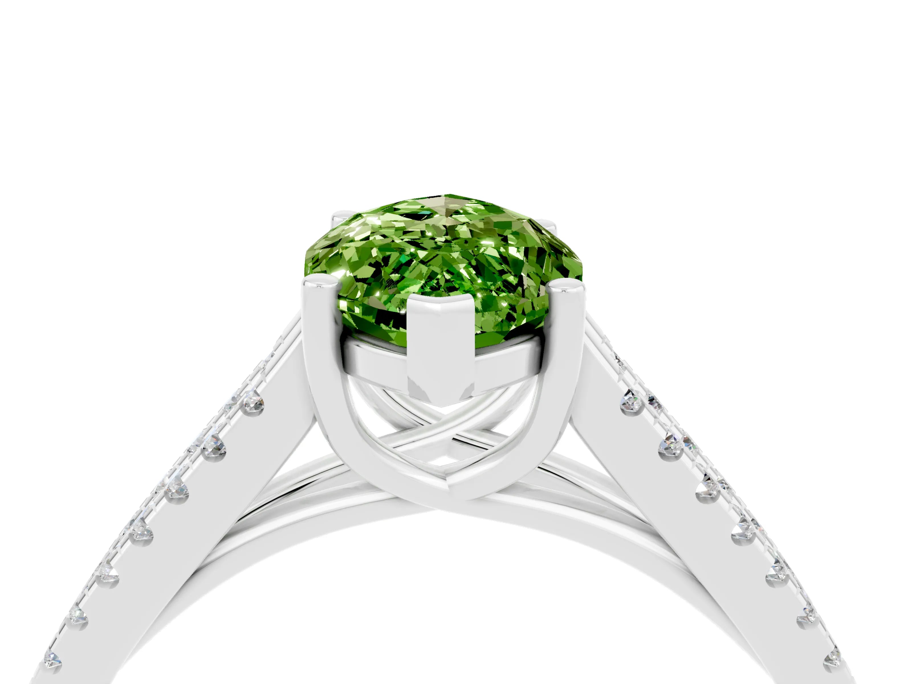 White gold Marquise Cut Peridot Solitaire Engagement Ring with Split Shank Pavé Band_4