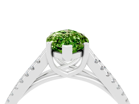White gold Marquise Cut Peridot Solitaire Engagement Ring with Split Shank Pavé Band_4