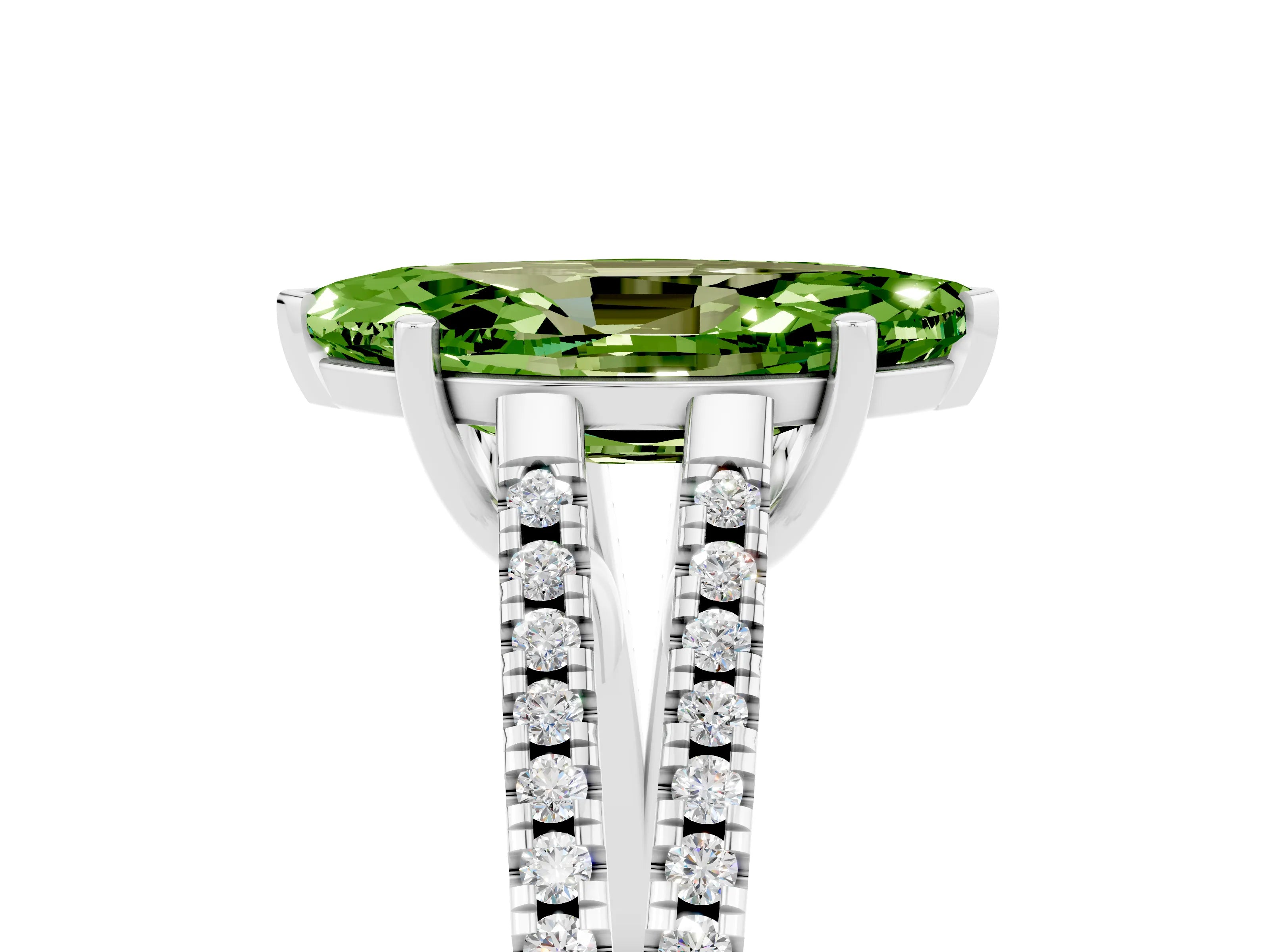 White gold Marquise Cut Peridot Solitaire Engagement Ring with Split Shank Pavé Band_5