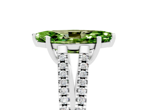 White gold Marquise Cut Peridot Solitaire Engagement Ring with Split Shank Pavé Band_5