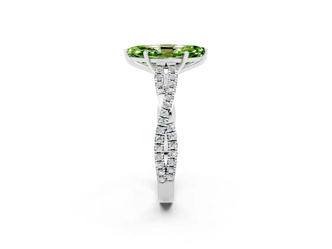 White gold Marquise Cut Peridot Solitaire Engagement Ring with Twisted Pavé Band and Four-Prong Setting_2
