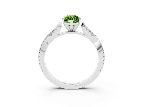 White gold Marquise Cut Peridot Solitaire Engagement Ring with Twisted Pavé Band and Four-Prong Setting_3