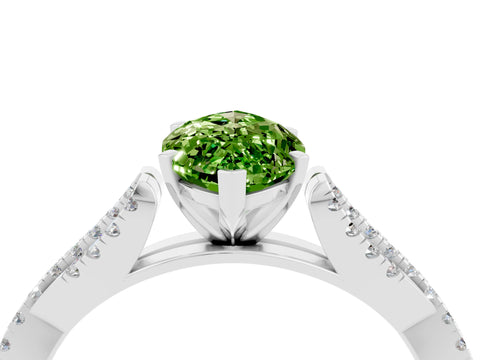 White gold Marquise Cut Peridot Solitaire Engagement Ring with Twisted Pavé Band and Four-Prong Setting_4