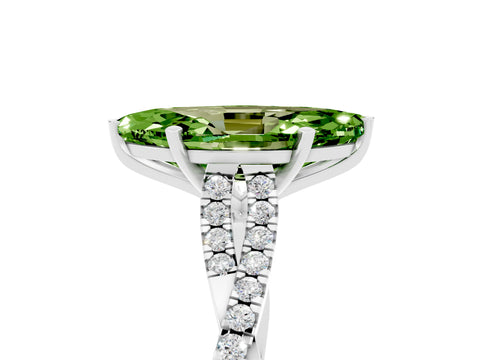 White gold Marquise Cut Peridot Solitaire Engagement Ring with Twisted Pavé Band and Four-Prong Setting_5