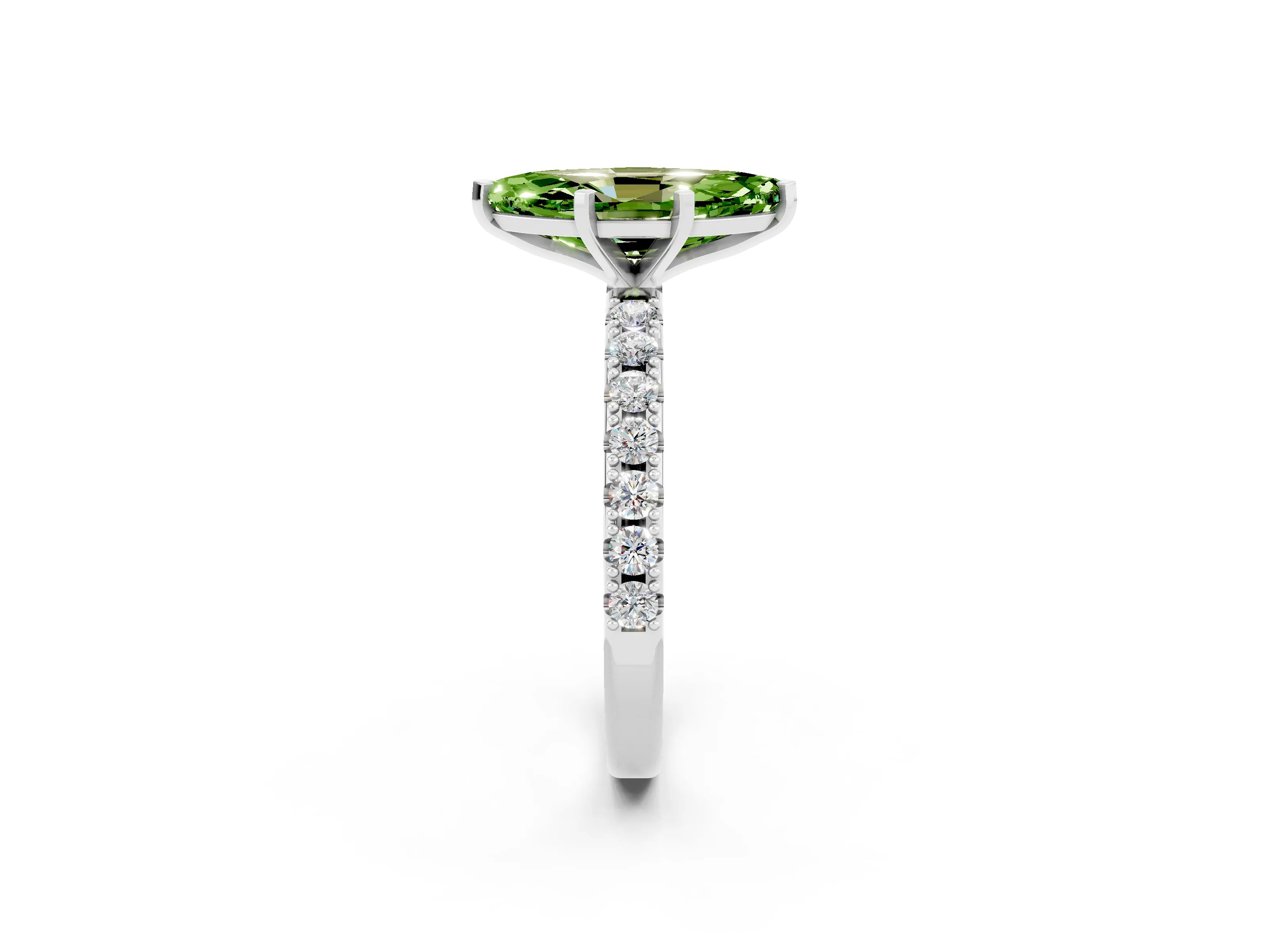 White gold Marquise Cut Peridot Solitaire Pavé Band with Four-Prong Setting_2