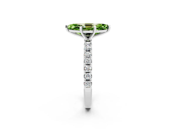 White gold Marquise Cut Peridot Solitaire Pavé Band with Four-Prong Setting