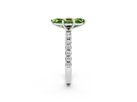White gold Marquise Cut Peridot Solitaire Pavé Band with Four-Prong Setting_2