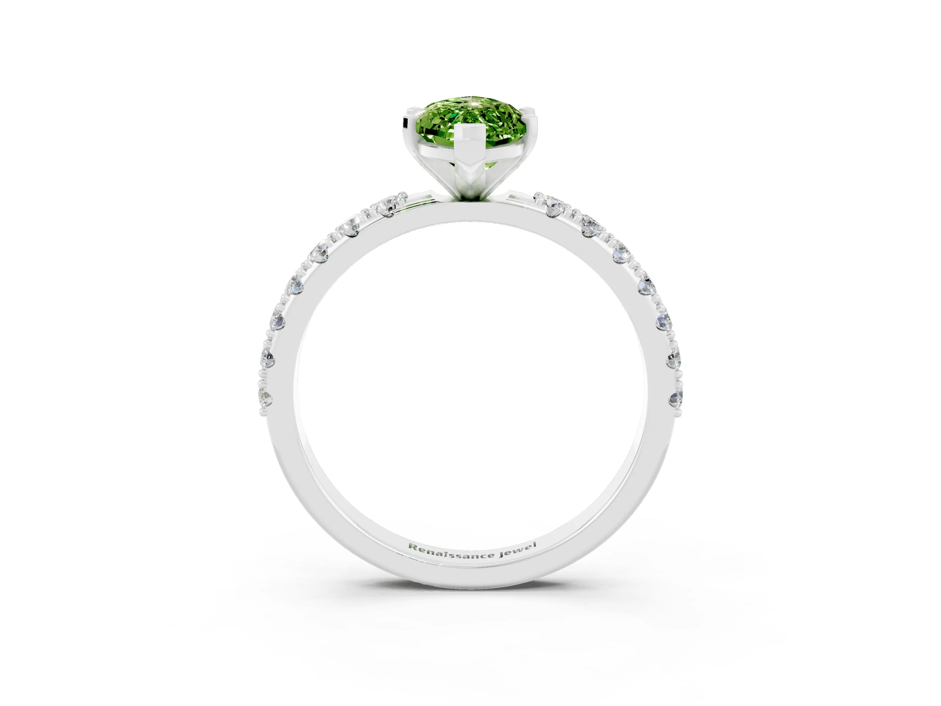 White gold Marquise Cut Peridot Solitaire Pavé Band with Four-Prong Setting_3
