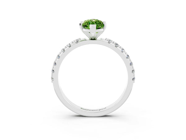 White gold Marquise Cut Peridot Solitaire Pavé Band with Four-Prong Setting