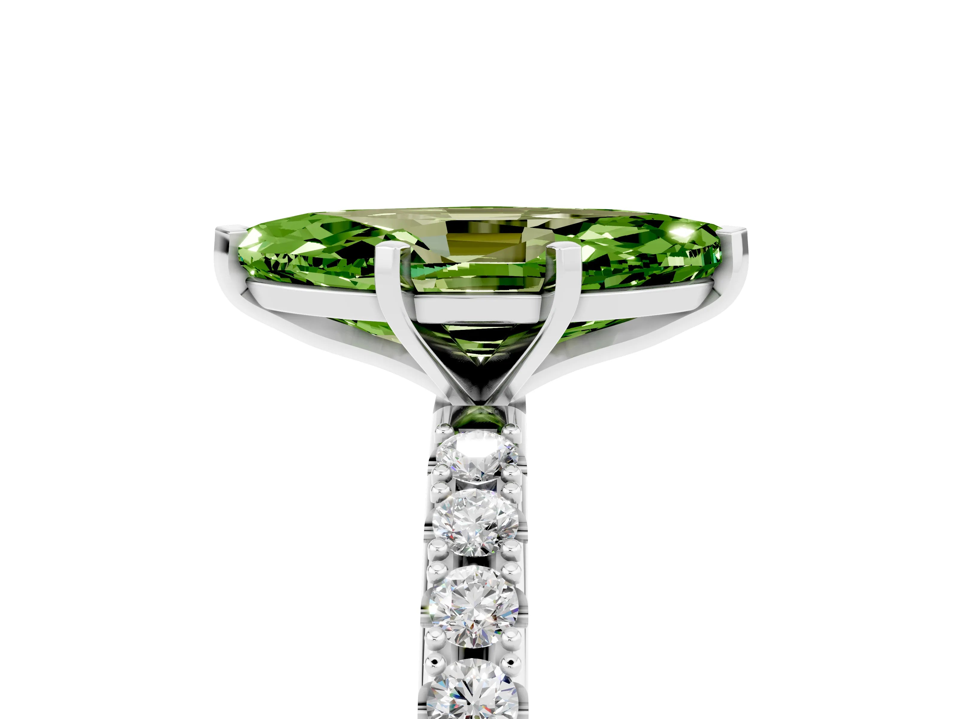White gold Marquise Cut Peridot Solitaire Pavé Band with Four-Prong Setting_5
