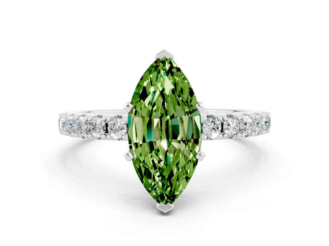 White gold Marquise Cut Peridot Solitaire Pavé Band with Four-Prong Setting
