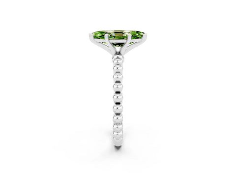 White gold Marquise Cut Peridot Solitaire Ring with Beaded Band and Prong Setting_14