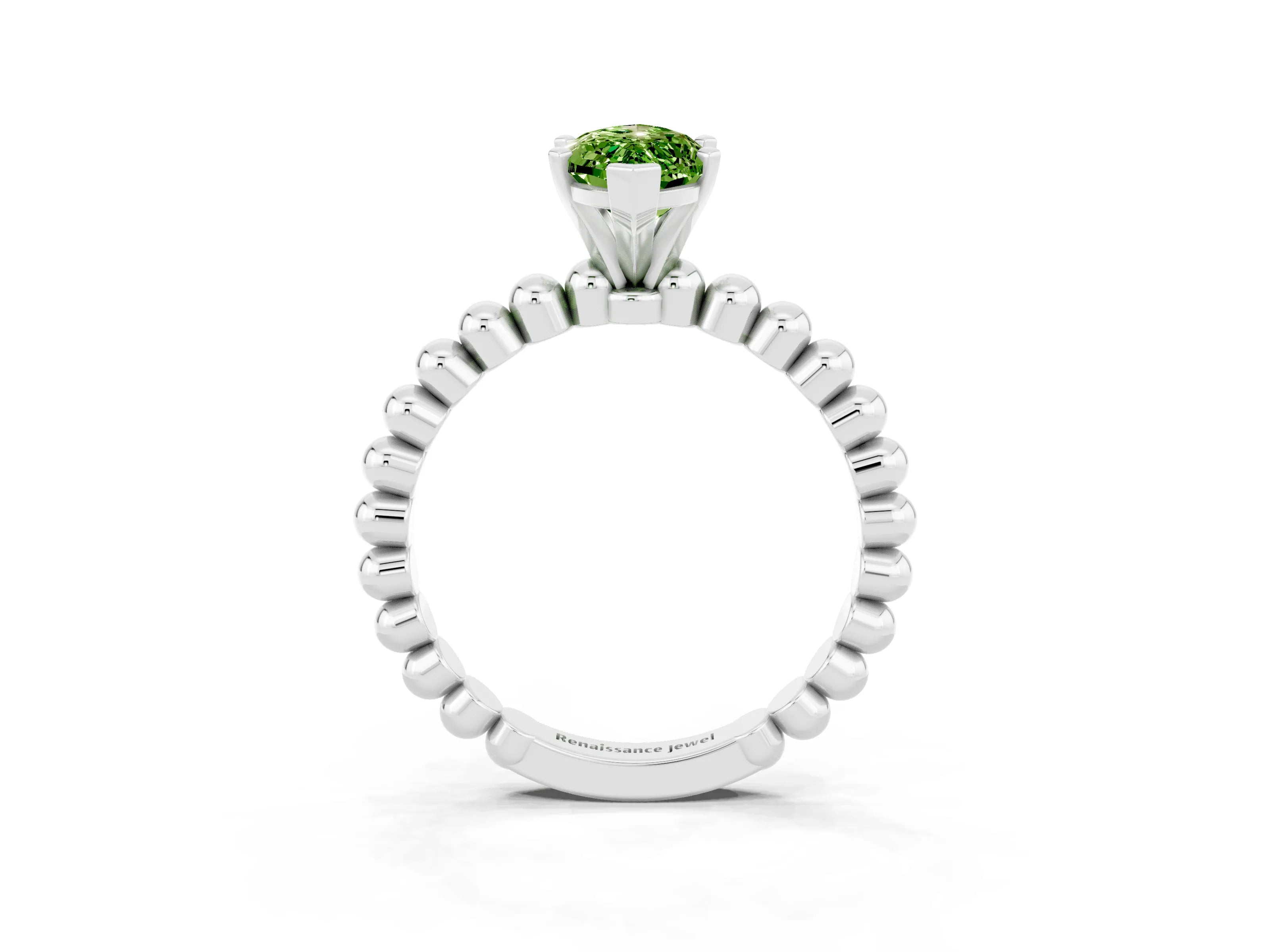 White gold Marquise Cut Peridot Solitaire Ring with Beaded Band and Prong Setting_15