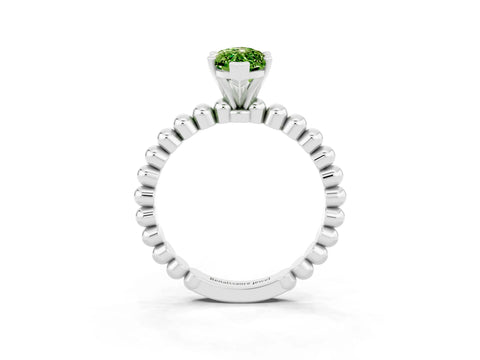 White gold Marquise Cut Peridot Solitaire Ring with Beaded Band and Prong Setting_15