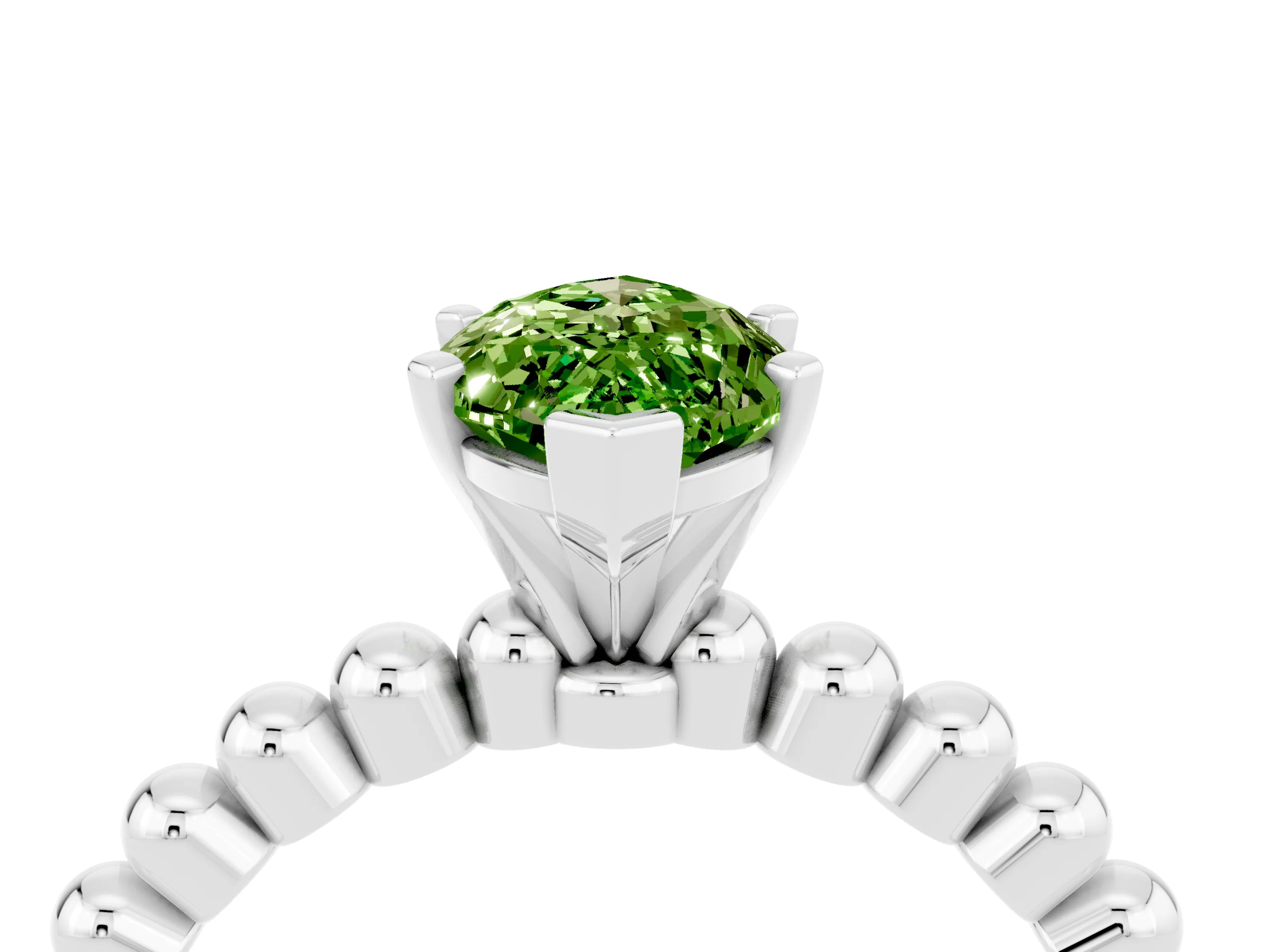 White gold Marquise Cut Peridot Solitaire Ring with Beaded Band and Prong Setting_16