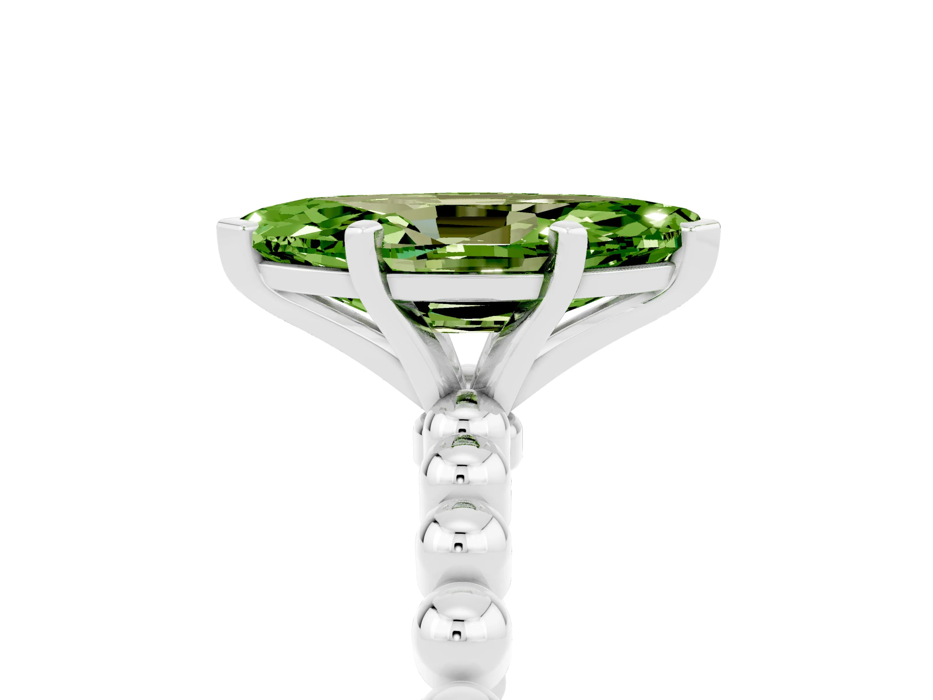 White gold Marquise Cut Peridot Solitaire Ring with Beaded Band and Prong Setting_17