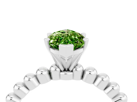 White gold Marquise Cut Peridot Solitaire Ring with Beaded Band and Prong Setting_28