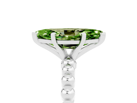 White gold Marquise Cut Peridot Solitaire Ring with Beaded Band and Prong Setting_29