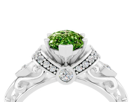 White gold Marquise Cut Peridot Solitaire Ring with Filigree Band and Four-Prong Setting_28