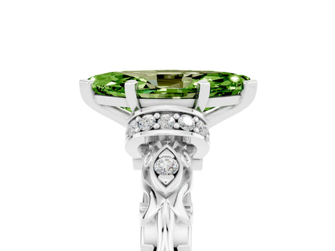 White gold Marquise Cut Peridot Solitaire Ring with Filigree Band and Four-Prong Setting_29