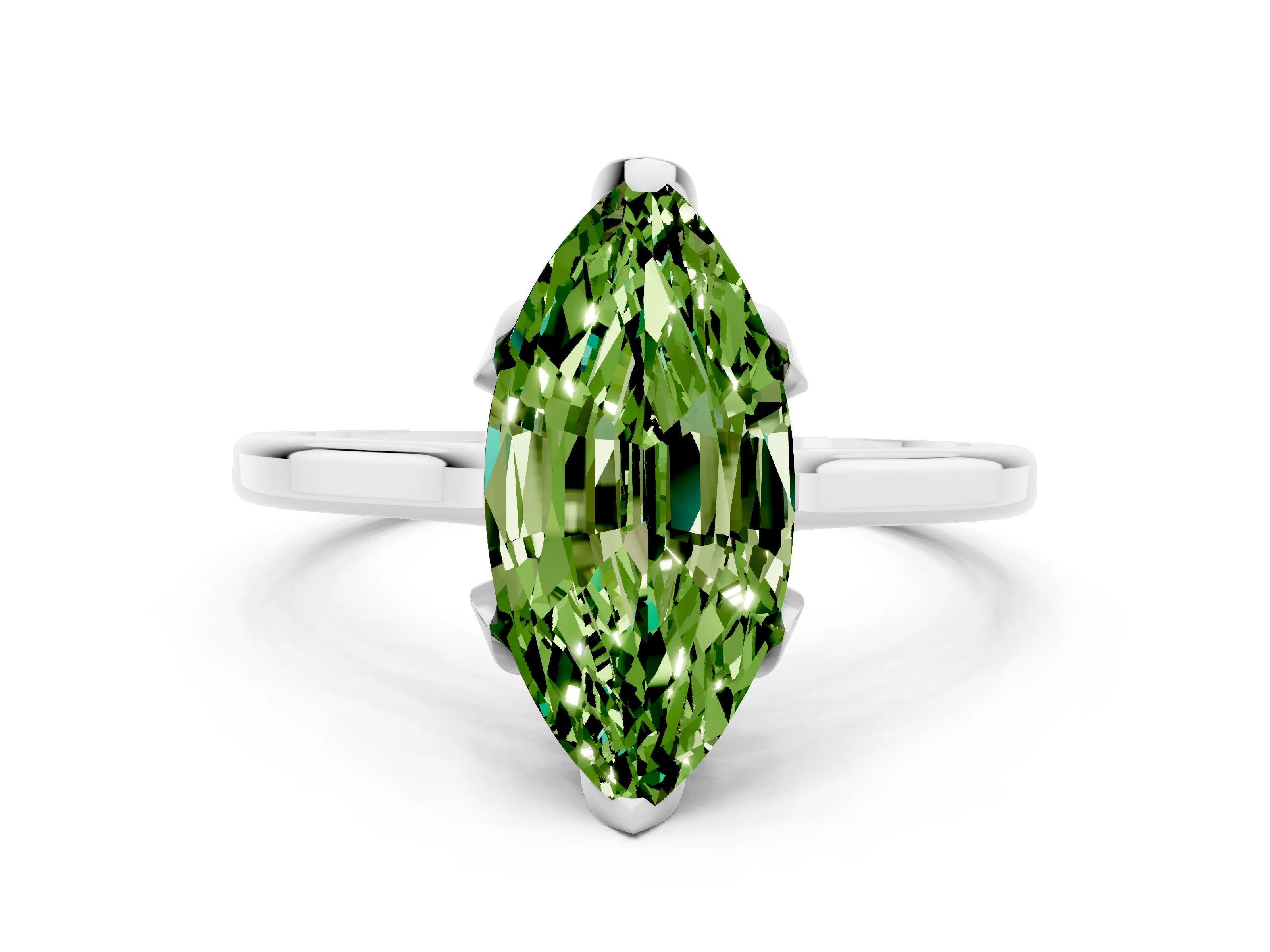 White gold Marquise Cut Peridot Solitaire Ring with Flower Prong Setting and Classic Band_12
