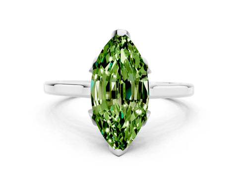 White gold Marquise Cut Peridot Solitaire Ring with Flower Prong Setting and Classic Band_12