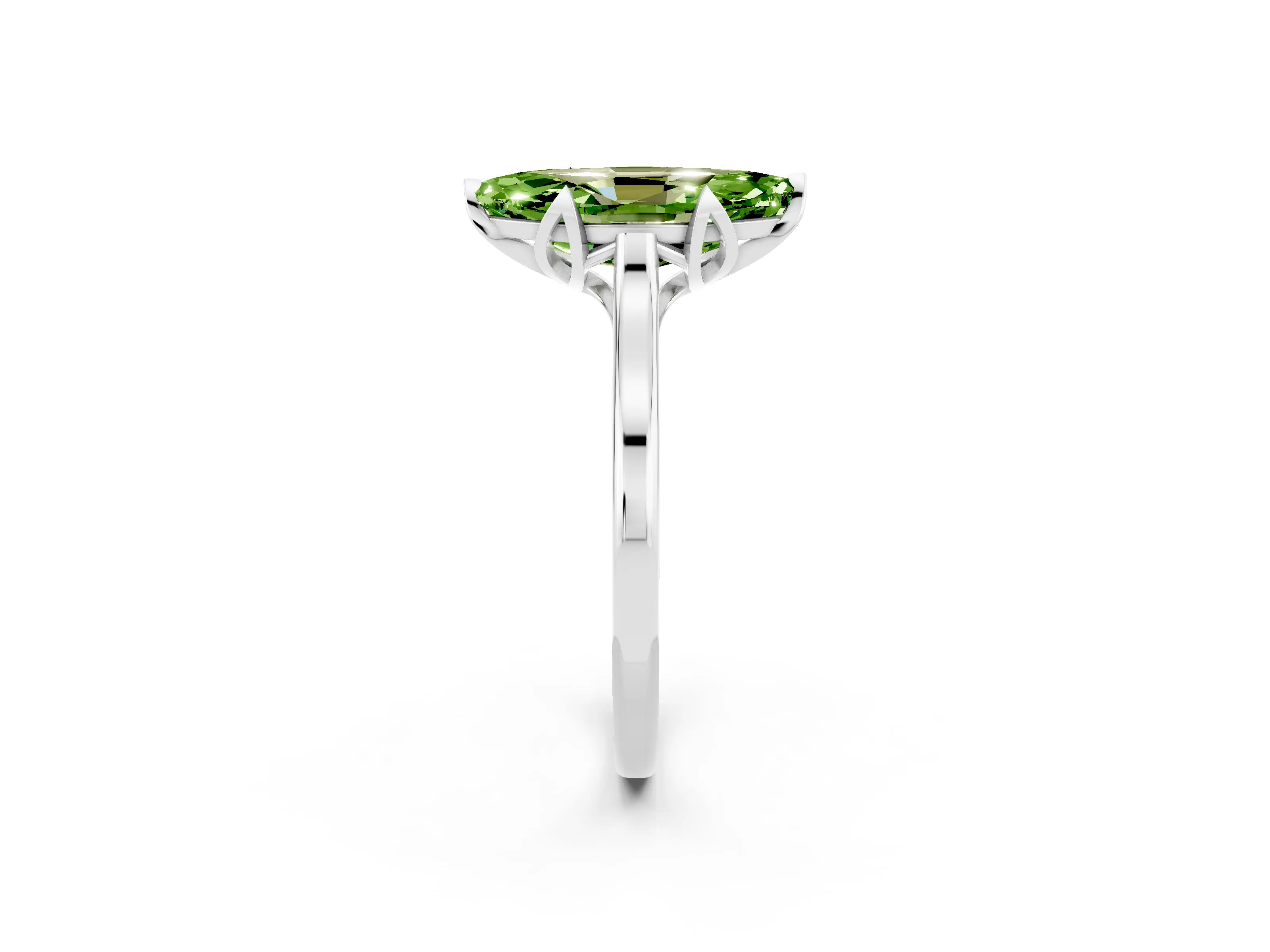 White gold Marquise Cut Peridot Solitaire Ring with Flower Prong Setting and Classic Band_14