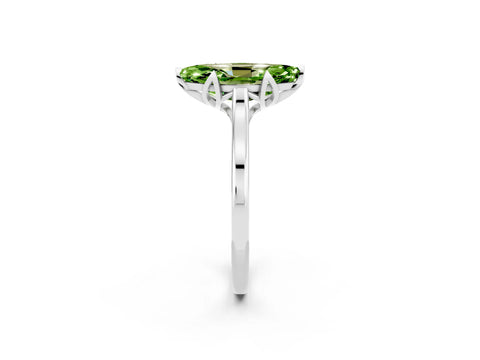 White gold Marquise Cut Peridot Solitaire Ring with Flower Prong Setting and Classic Band_14