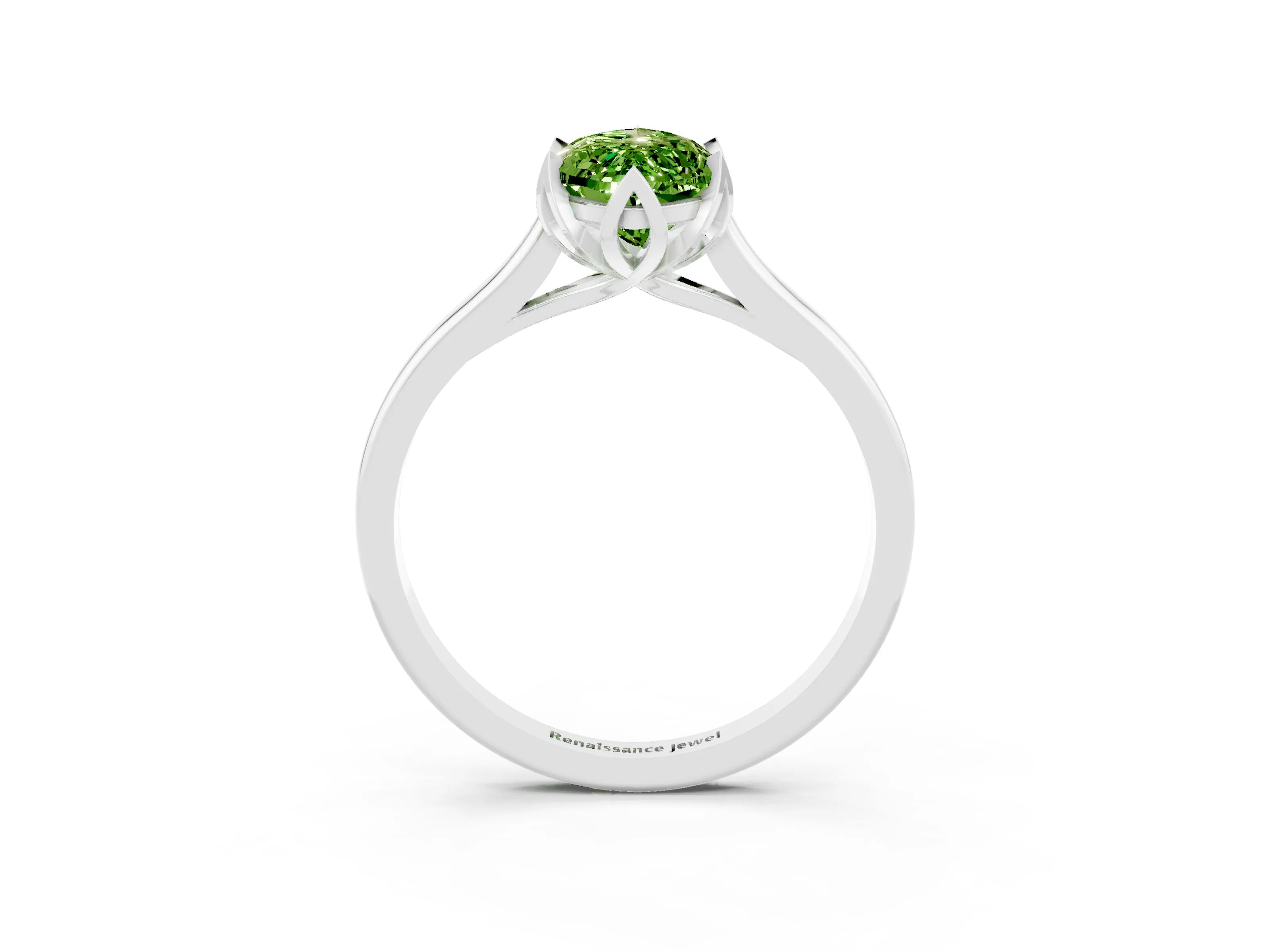 White gold Marquise Cut Peridot Solitaire Ring with Flower Prong Setting and Classic Band_15