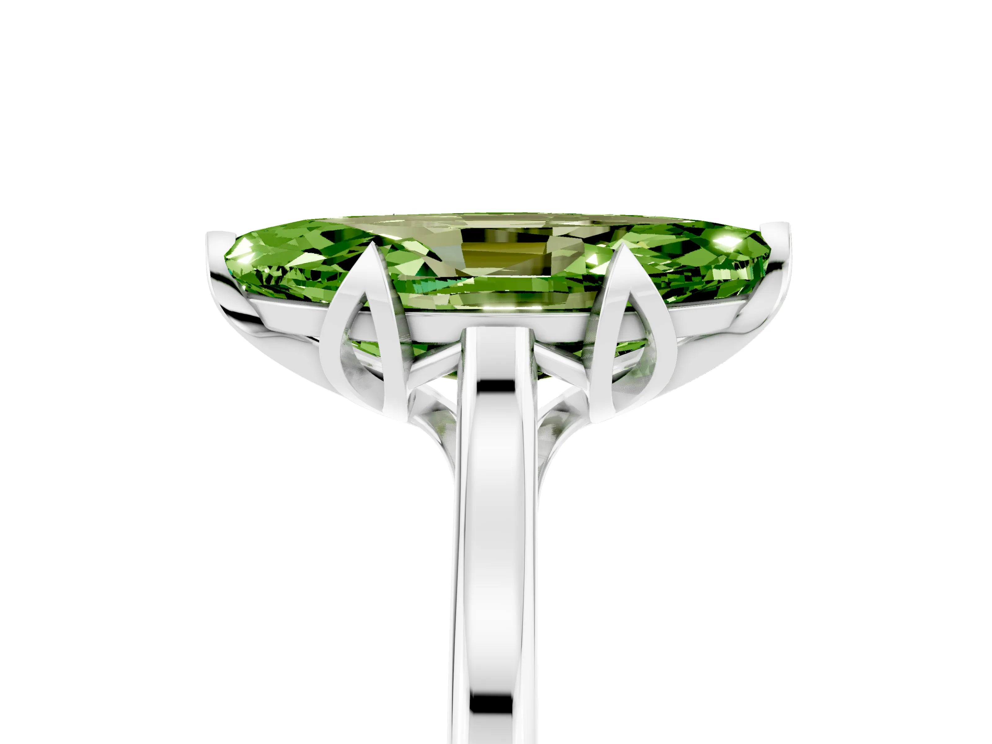 White gold Marquise Cut Peridot Solitaire Ring with Flower Prong Setting and Classic Band_17