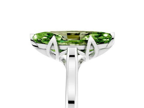 White gold Marquise Cut Peridot Solitaire Ring with Flower Prong Setting and Classic Band_17