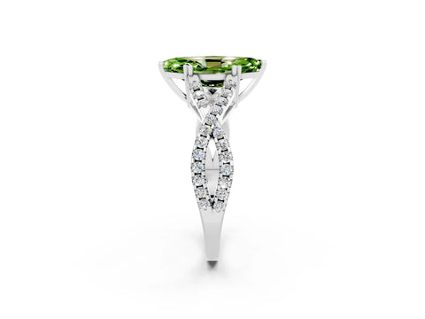 White gold Marquise Cut Peridot Solitaire Ring with Four-Prong Setting and Twisted Pavé Band_2
