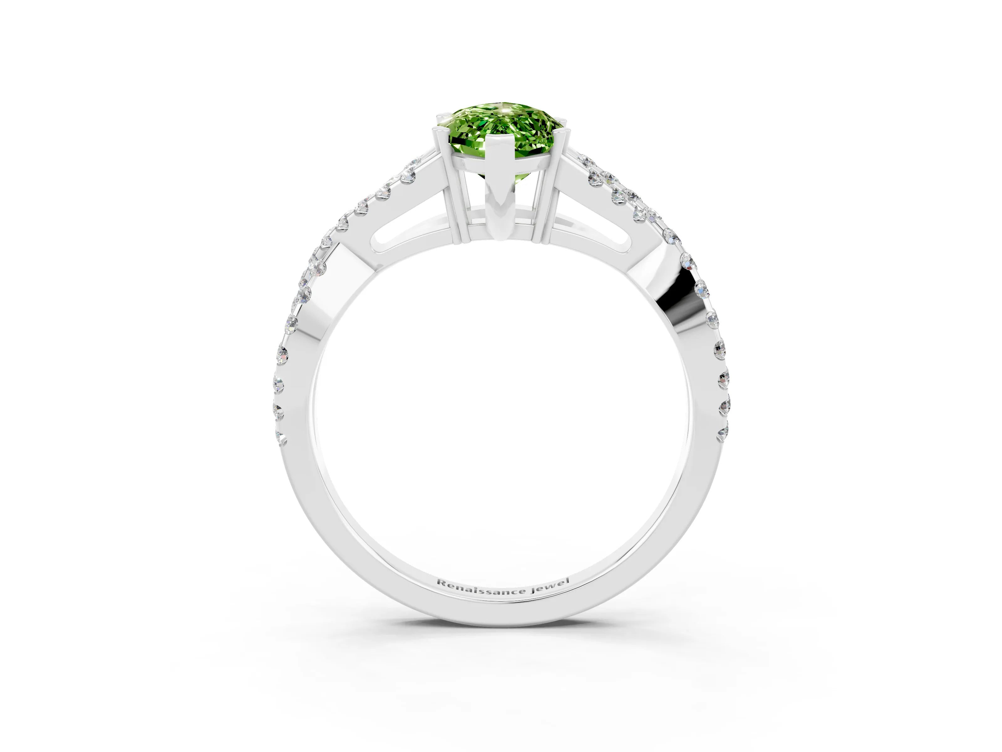 White gold Marquise Cut Peridot Solitaire Ring with Four-Prong Setting and Twisted Pavé Band_3