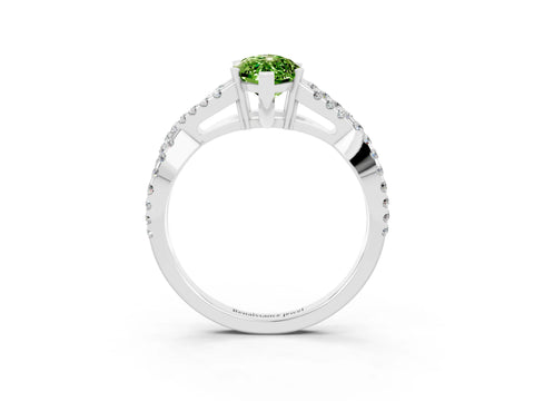 White gold Marquise Cut Peridot Solitaire Ring with Four-Prong Setting and Twisted Pavé Band_3
