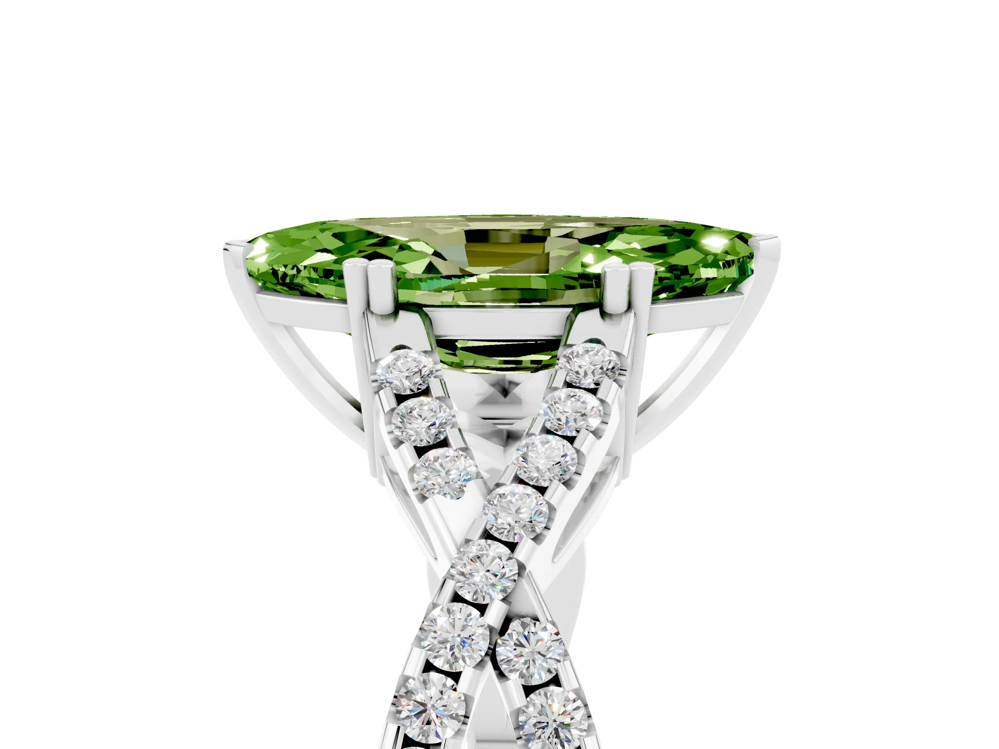 White gold Marquise Cut Peridot Solitaire Ring with Four-Prong Setting and Twisted Pavé Band_5