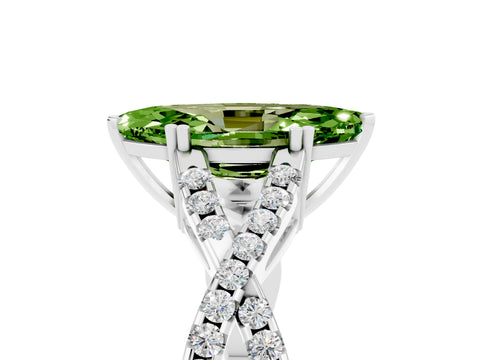 White gold Marquise Cut Peridot Solitaire Ring with Four-Prong Setting and Twisted Pavé Band_5