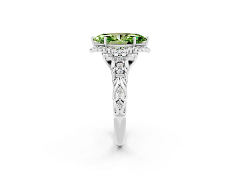 White gold Marquise Cut Peridot Solitaire Ring with Hidden Halo and Pavé Band_44